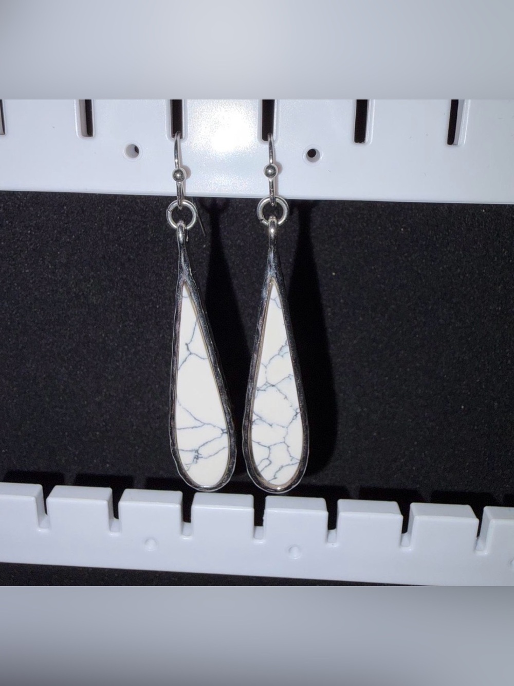 White Marble Teardrop Dangle Earrings